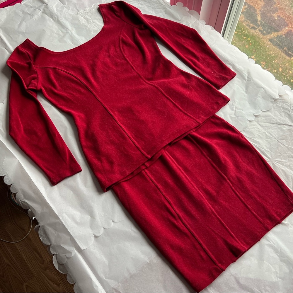 EUC VTG 90s Angi Venmo Crimson Red Skirt Set ballet scoop back matching princess